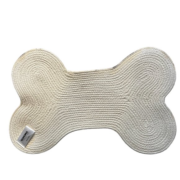 BONE APPETIT woven grey and cream dog mat New with Tags - Picture 2 of 2